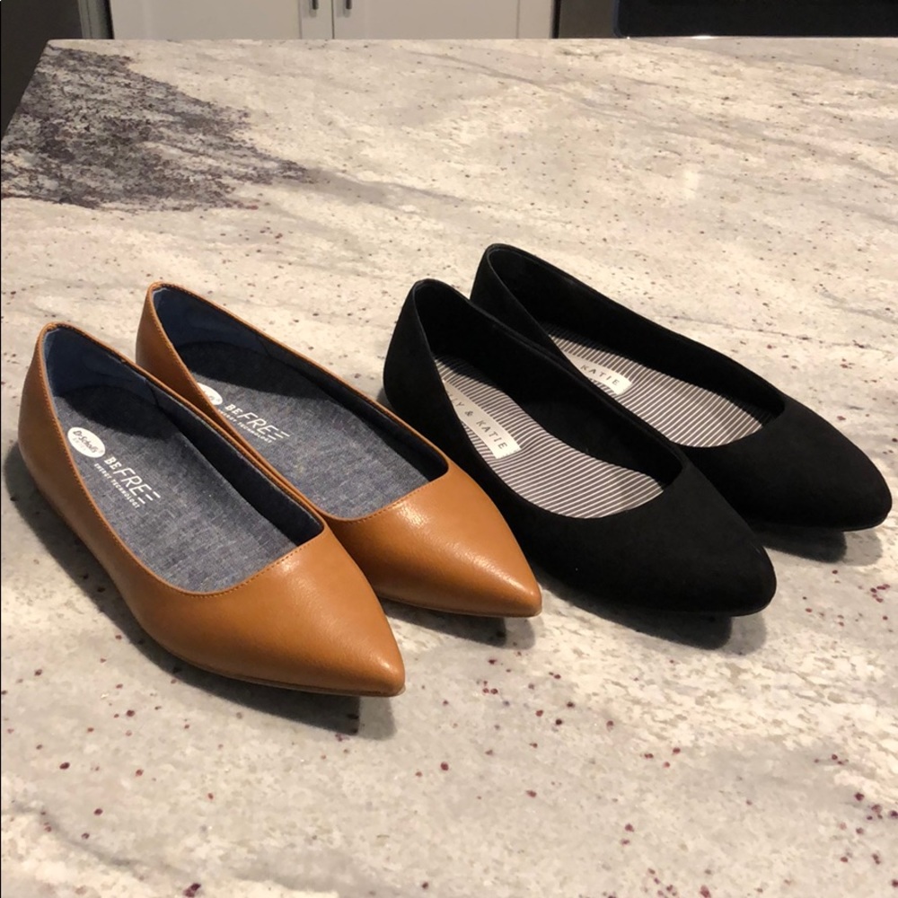 Two Pairs - Black and Brown Flats - Size 7